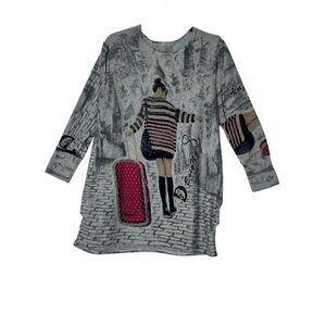 Womens Sweater Top One Size Graphic Travel Comfy Soft Fits Large‎ Long Sleeve